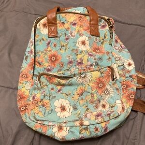 Claire's Floral Backpack with Brown Details